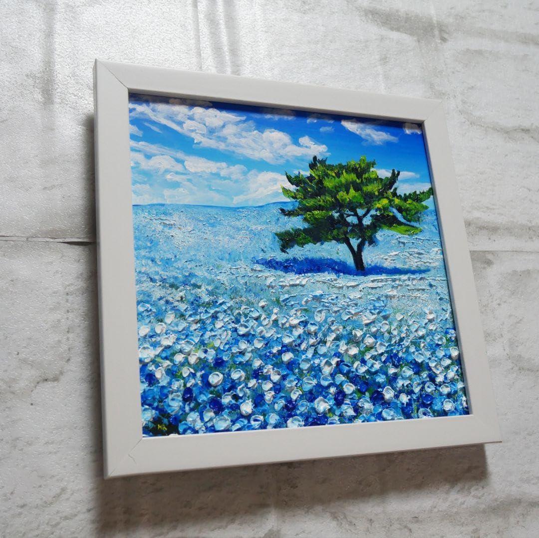 長方形ミニ絵画【ネモフィラの丘】 Amazon.co.jp: 油絵 油彩 油彩画 絵画 絵 ミニ絵画 ネモフィラの丘